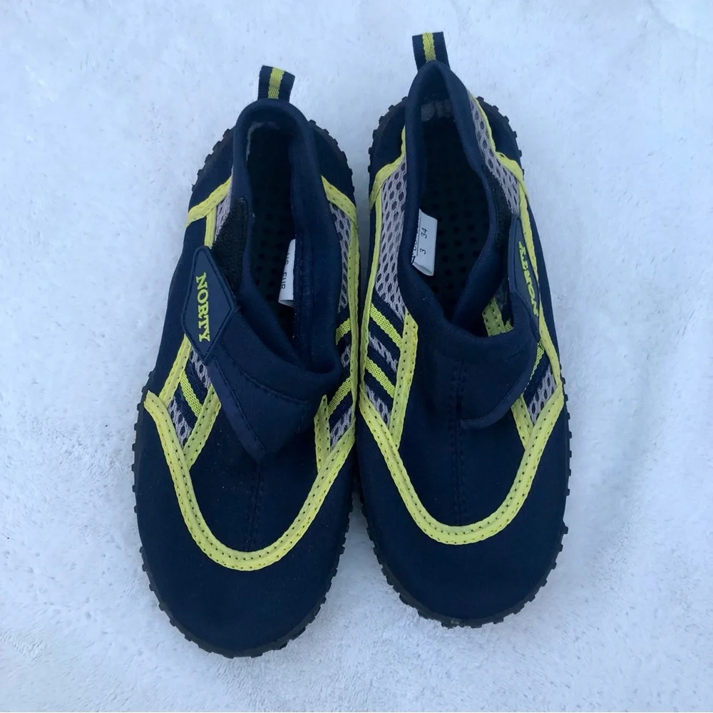 Norty Boys Water Shoes Blue & Yellow Slip On Size Kids 3 Beach Pool